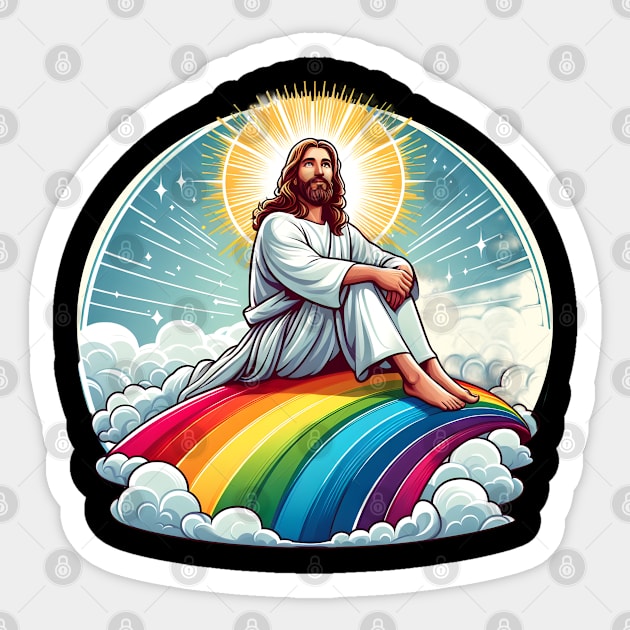 Jesus on a rainbow Sticker by FromBerlinGift